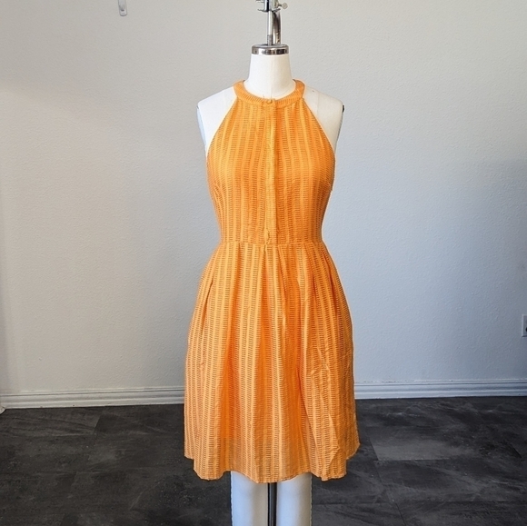 Cynthia Steffe Halter Textured Stripe Dress Orange 6 preppy summer sundress - Picture 2 of 10